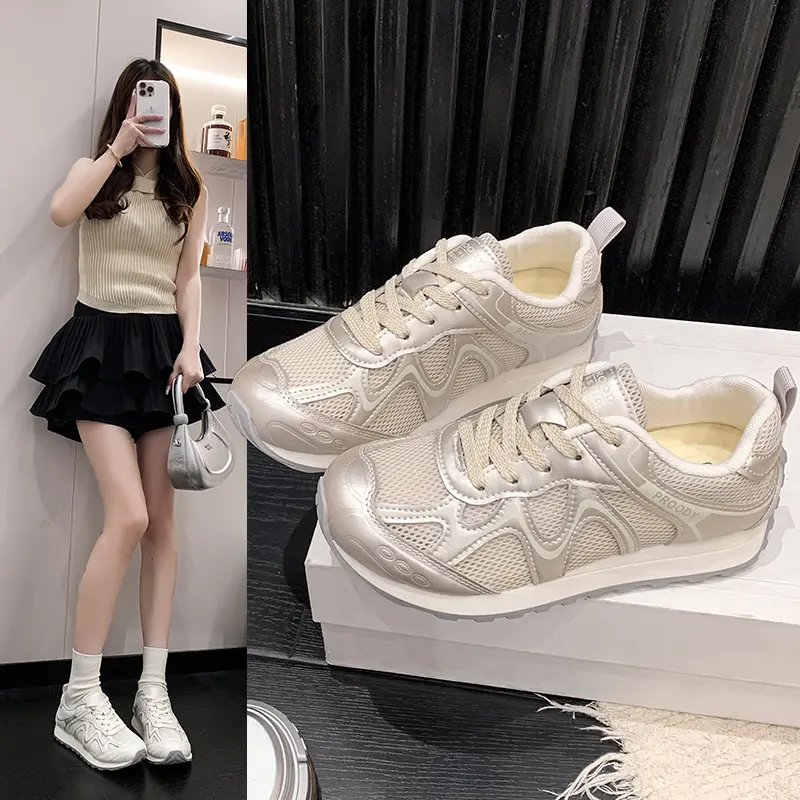 Breathable Mesh Athletic Shoes - 通気性のあるメッシュパネルアスレチックシューズ、レースアップ衝撃吸収フラットソール快適な履物、アウトドアスポーツ、日常着用に最適