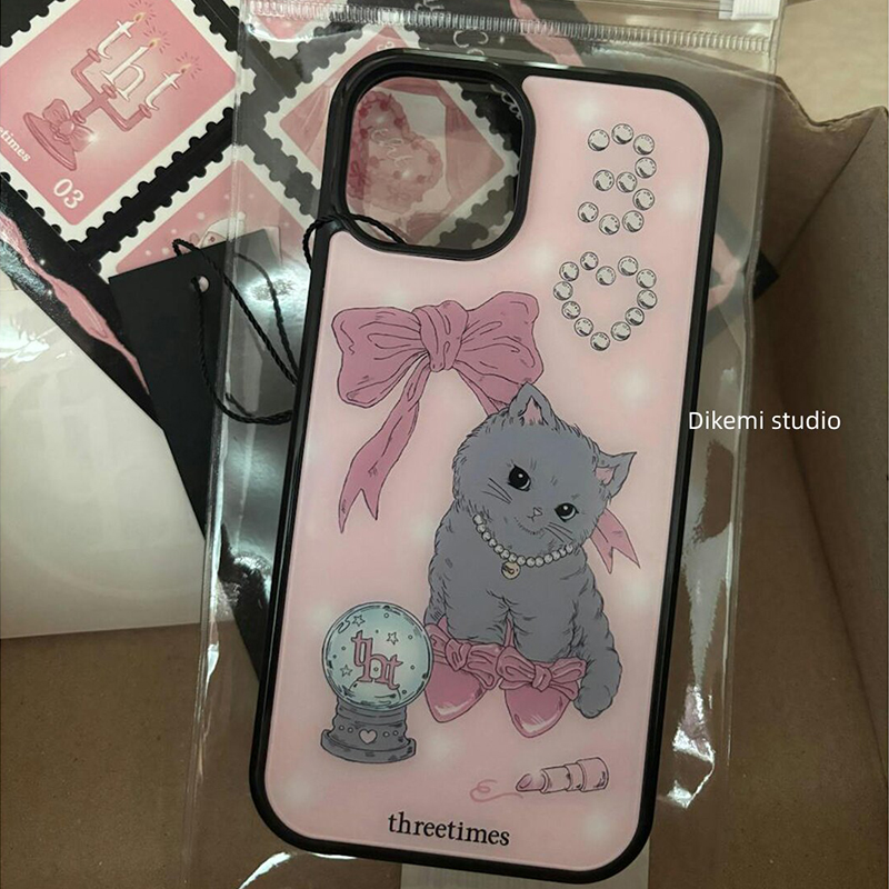 Heels - 韓国ピンクのリボン付きハイヒール猫型iPhoneケース iPhone 17 Air 16 Pro