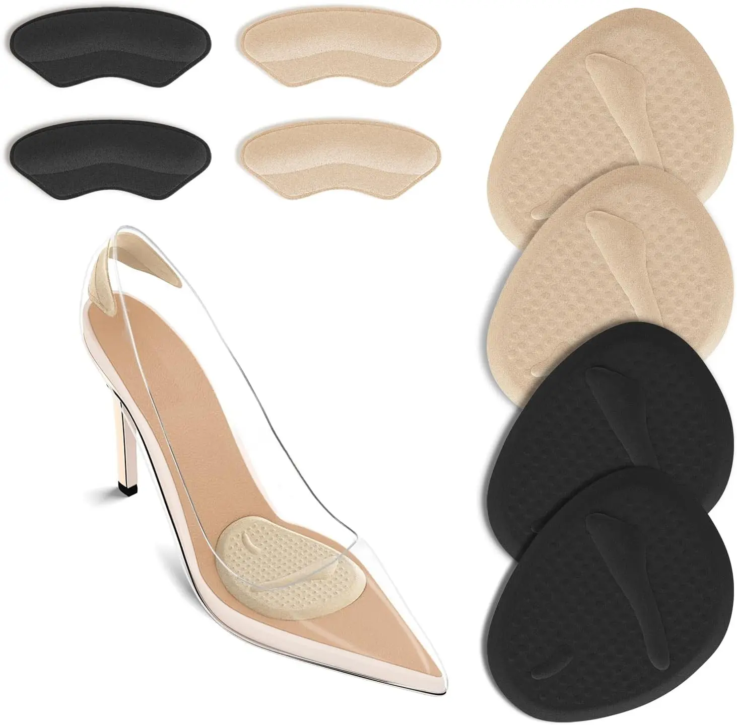 Women'S Shoes - 2セットのヒールパッド、足裏クッション、中足骨パッド、女性用靴インサート、一日中足の痛みを緩和、極上の快適さ、もう痛みなし（ベージュ＆ブラック）