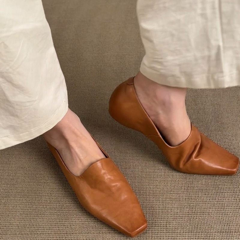 Women'S Shoes - レトロフラットローファー レディース スリッポン ブリティッシュスタイル スクエアトゥ シングルシューズ