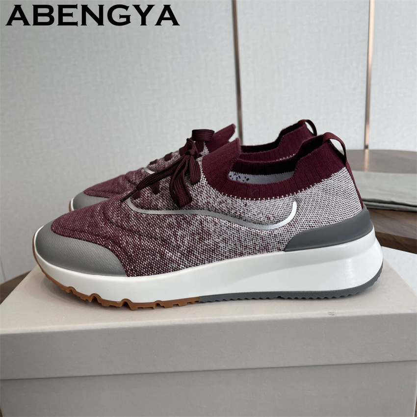 Knit Fabric Lace Up Sneakers - 男性新マルチカラーニットローファー靴ラウンドトゥレースアップ弾性スニーカー靴男夏バロックファッショントレーナーフラットシューズ