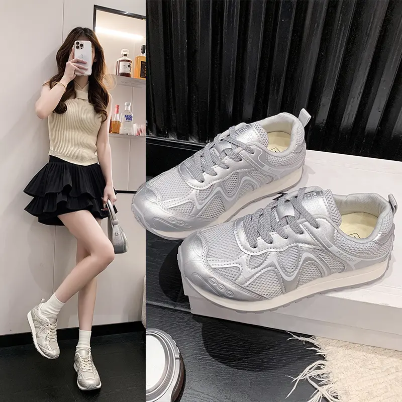 通気性のあるメッシュパネルアスレチックシューズ、レースアップ - Breathable Mesh Athletic Shoes のレビューと価格