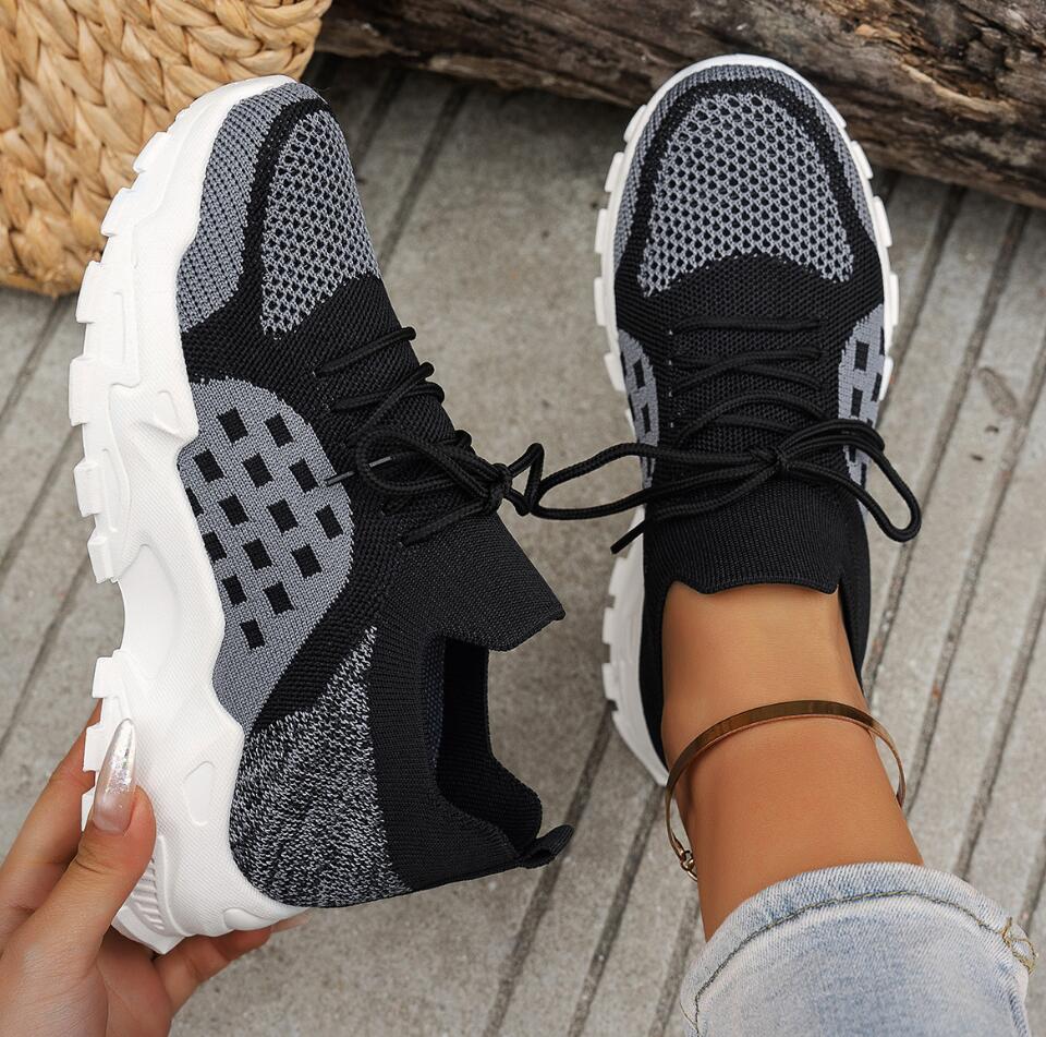 レディース通気性ニットメッシュスポーツシューズサマーカジュア - Knit Fabric Lace Up Sneakers のレビューと価格