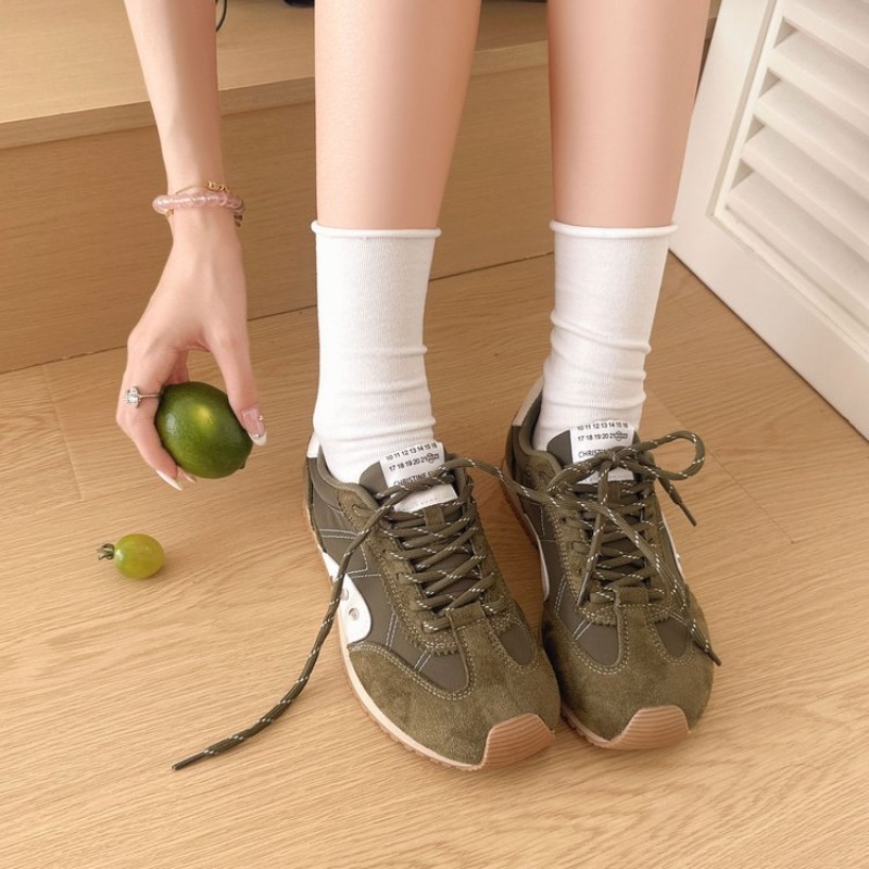 レトロカラーブロックスニーカー女性ソフトフラットランニングシ - Running Shoes のレビューと価格