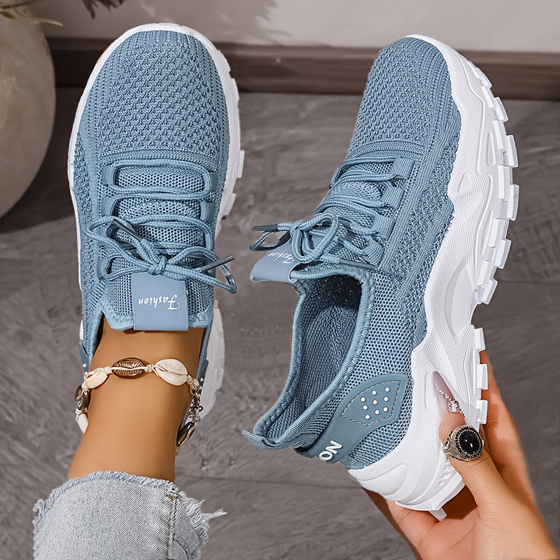 通気性のあるニットスニーカーファッション快適な滑り止めソフト - Knit Fabric Lace Up Sneakers のレビューと価格