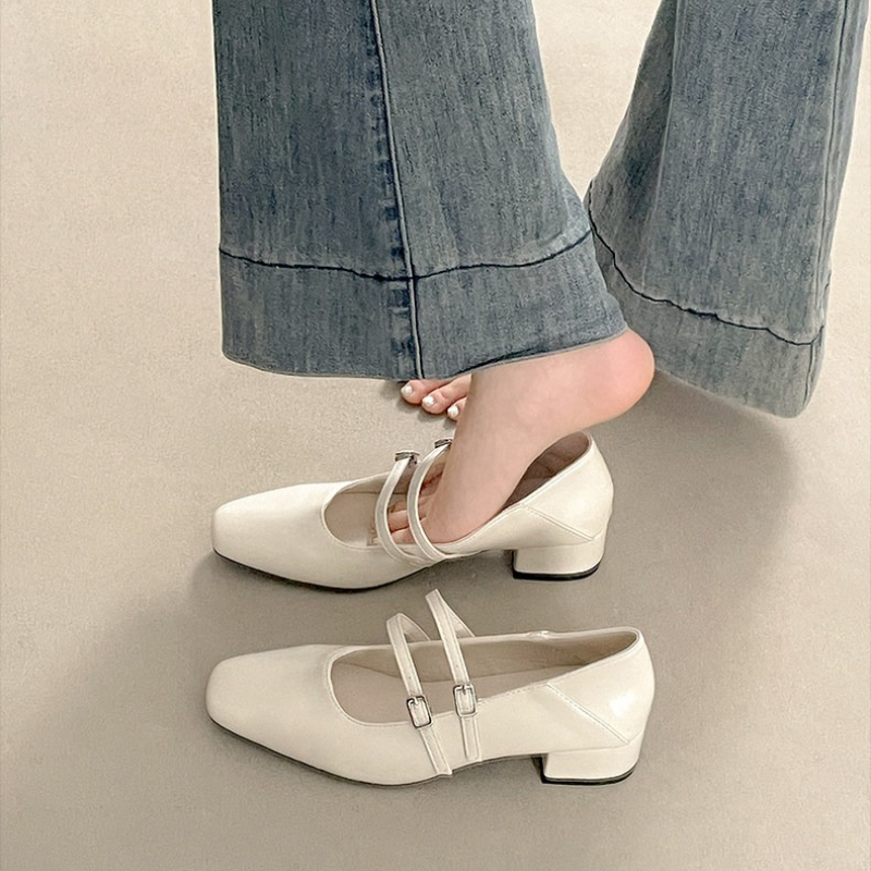 スクエアトゥローヒール女性銀色メリージェーンシューズファッシ - Women'S Shoes のレビューと価格