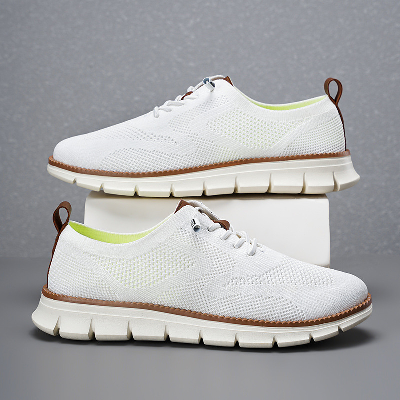 2026年新作 メンズ通気性ニットメッシュローファー 軽量レ - Knit Fabric Lace Up Sneakers のレビューと価格