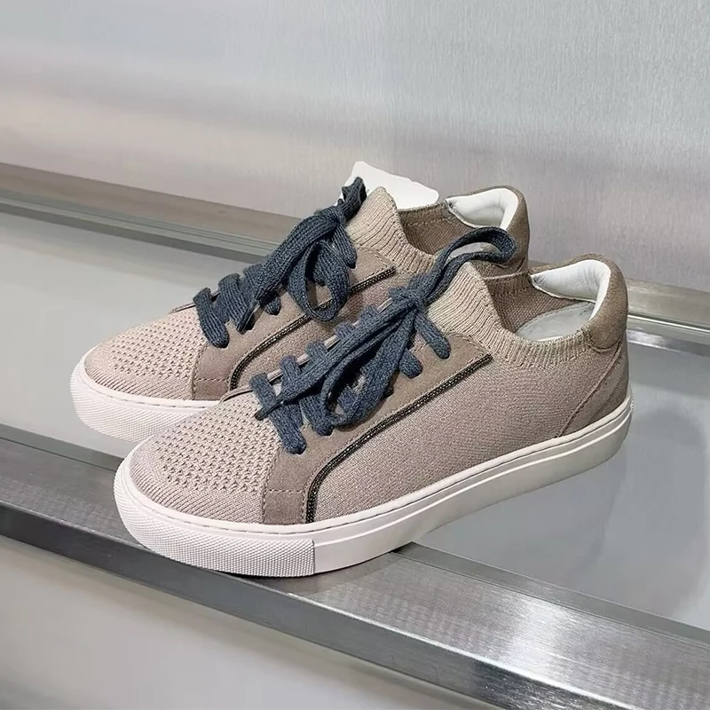 レディースニット通気性スニーカー 春秋 厚底 レースアップ  - Knit Fabric Lace Up Sneakers のレビューと価格