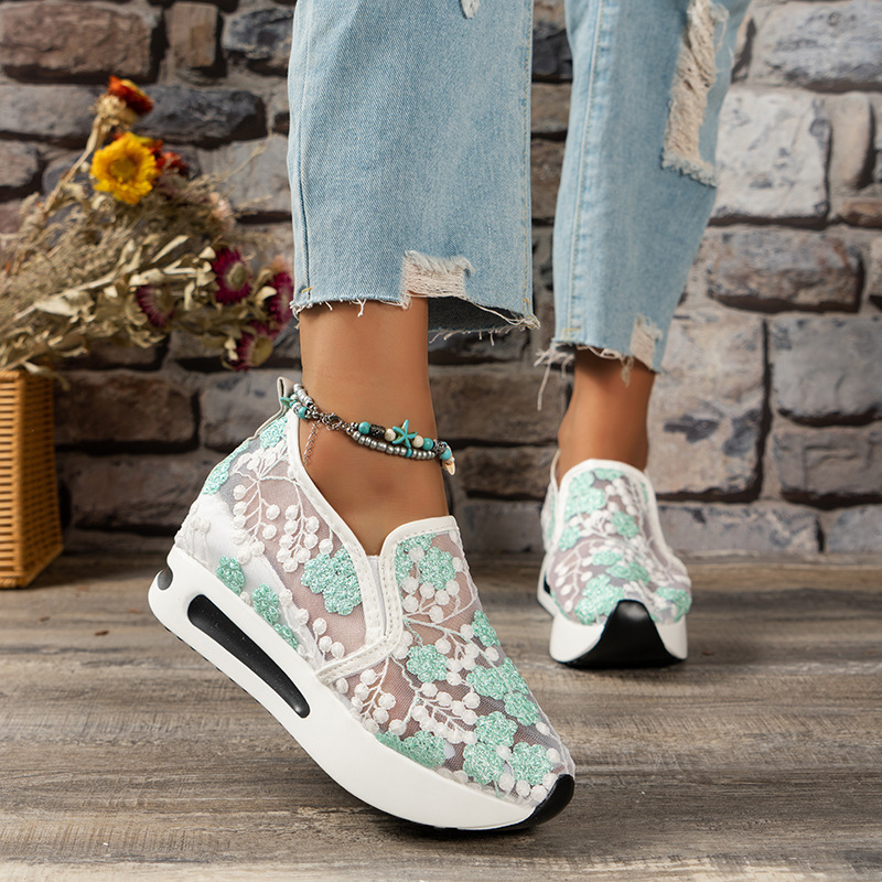 レースフラットプラットフォーム女性スポーツシューズメッシュ通 - Breathable Mesh Athletic Shoes のレビューと価格