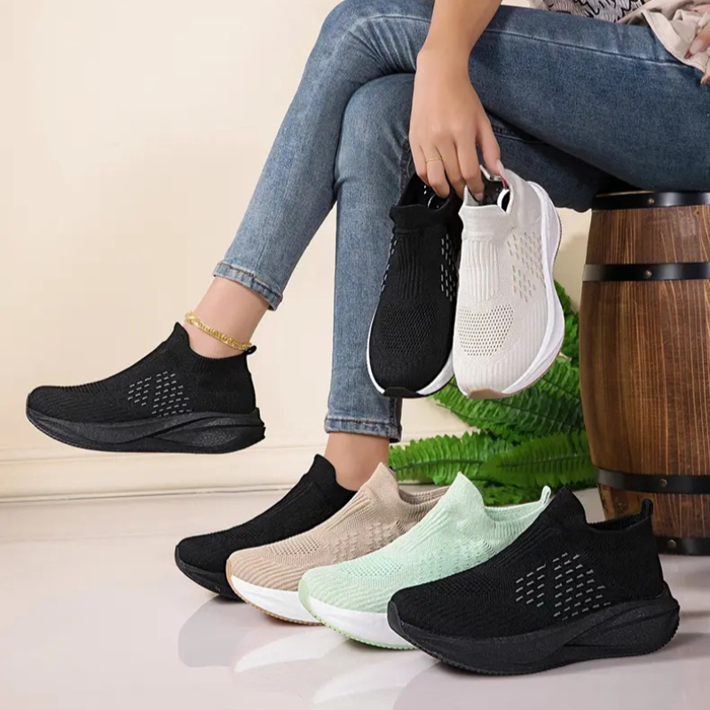ユニセックス スリップオン ソックス ランニングシューズ 通 - Knit Fabric Lace Up Sneakers のレビューと価格