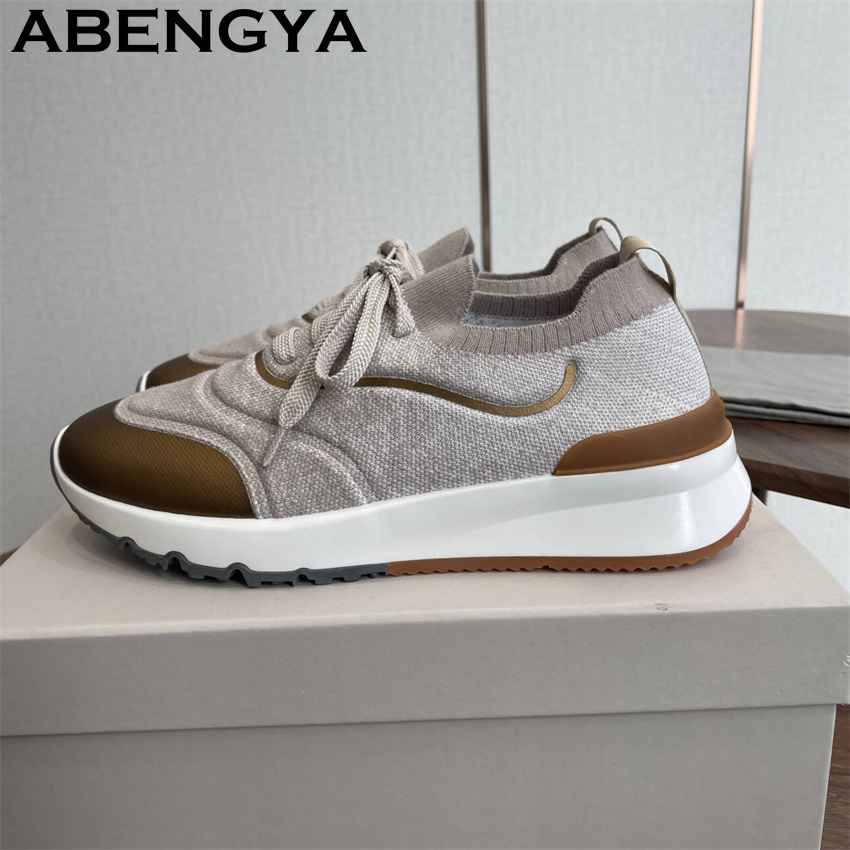 男性新マルチカラーニットローファー靴ラウンドトゥレースアップ - Knit Fabric Lace Up Sneakers のレビューと価格